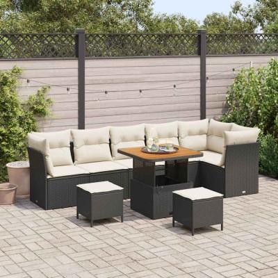 Conjunto de sofá de jardín 9 pcs Negro ratán sintético