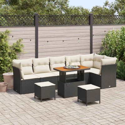 Conjunto de sofá de jardín 9 pcs Negro ratán sintético