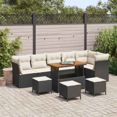 Conjunto de sofá de jardín 10 pcs Negro ratán sintético