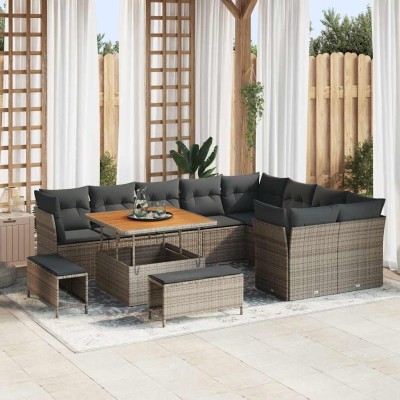 Conjunto de sofá de jardín 12 pcs Gris ratán sintético