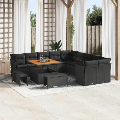 Conjunto de sofá de jardín 13 pcs Negro ratán sintético