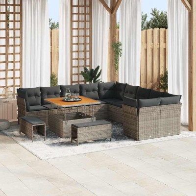 Conjunto de sofá de jardín 13 pcs Gris ratán sintético