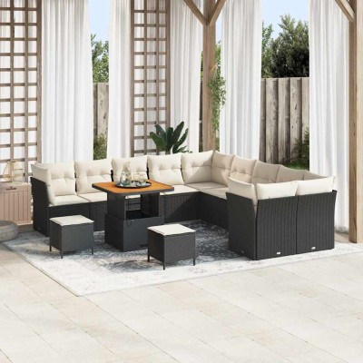 Conjunto de sofá de jardín 13 pcs Negro ratán sintético