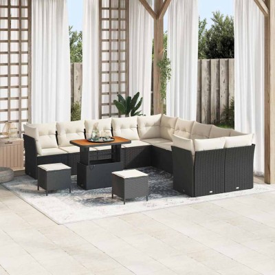 Conjunto de sofá de jardín 13 pcs Negro ratán sintético