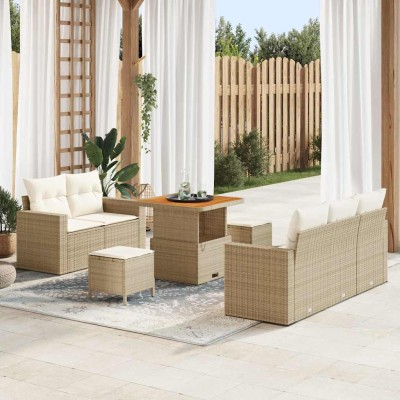 Conjunto de sofá de jardín 8 pcs Beige ratán sintético