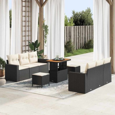 Conjunto de sofá de jardín 9 pcs Negro ratán sintético