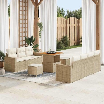 Conjunto de sofá de jardín 10 pcs Beige ratán sintético