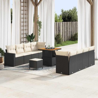 Conjunto de sofá de jardín 11 pcs Negro ratán sintético