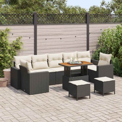 Conjunto de sofá de jardín 10 pcs Negro ratán sintético