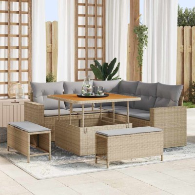 Conjunto de sofá de jardín 8 pcs Beige ratán sintético