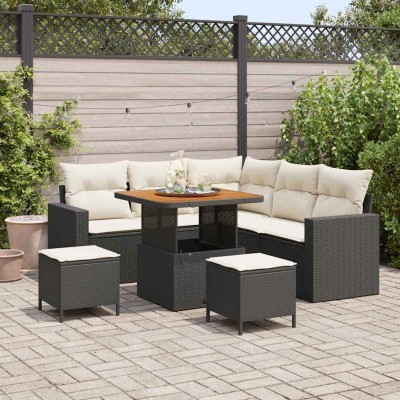 Conjunto de sofá de jardín 8 pcs Negro ratán sintético