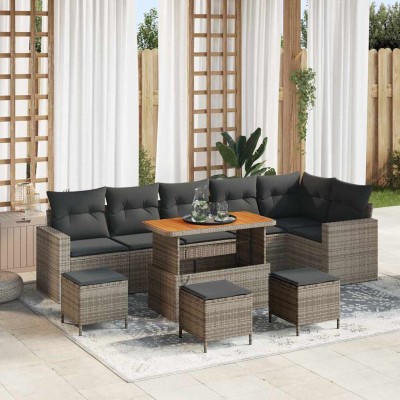 Conjunto de sofá de jardín 10 pcs Gris ratán sintético