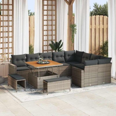 Conjunto de sofá de jardín 12 pcs Gris ratán sintético