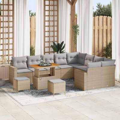 Conjunto de sofá de jardín 12 pcs Beige ratán sintético