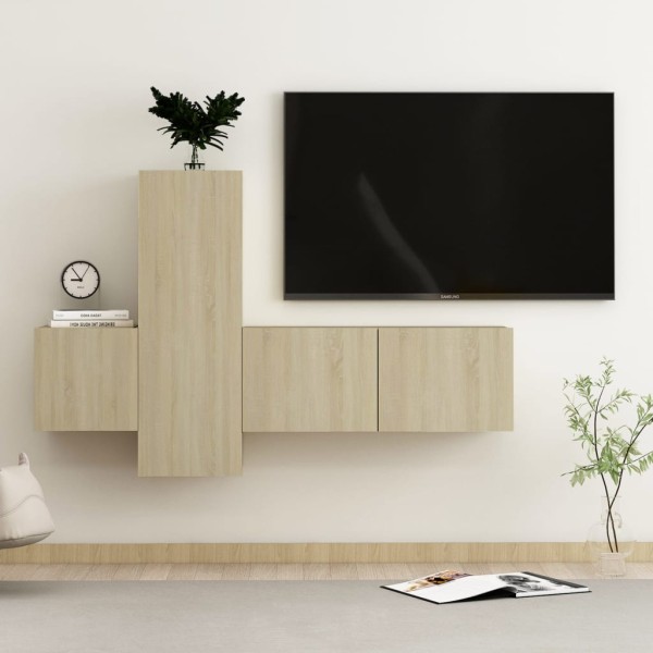 Set de muebles salón TV 3 pzas madera ingeniería roble Sonoma