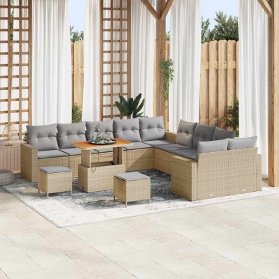 Conjunto de sofá de jardín 13 pcs Beige ratán sintético