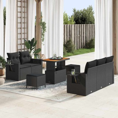 Conjunto de sofá de jardín 8 pcs Negro ratán sintético
