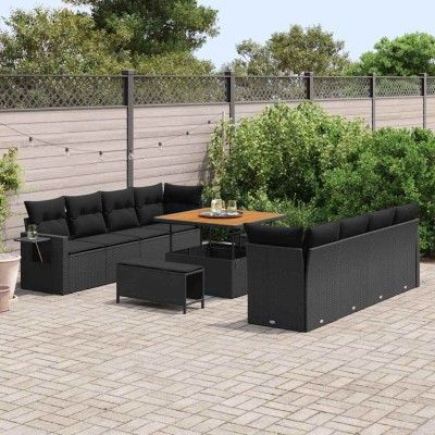 Conjunto de sofá de jardín 11 pcs Negro Poliratán