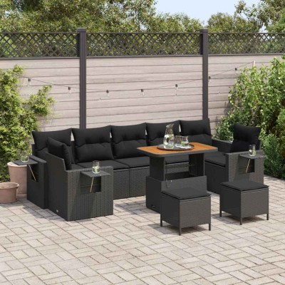 Conjunto de sofá de jardín 10 pcs Negro ratán sintético