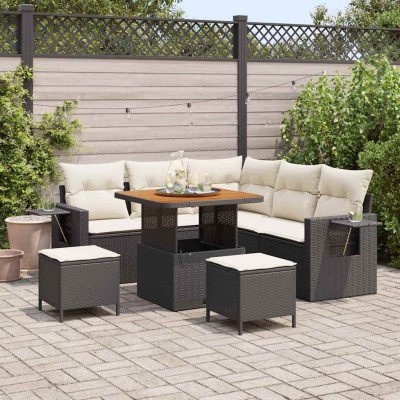 Conjunto de sofá de jardín 8 pcs Negro ratán sintético