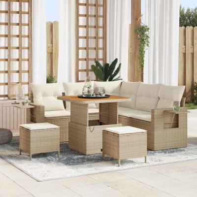 Conjunto de sofá de jardín 8 pcs Beige ratán sintético