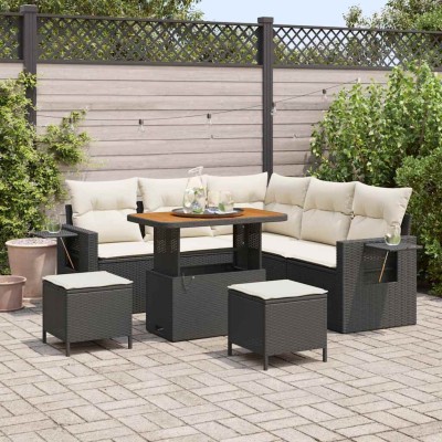 Conjunto de sofá de jardín 8 pcs Negro ratán sintético