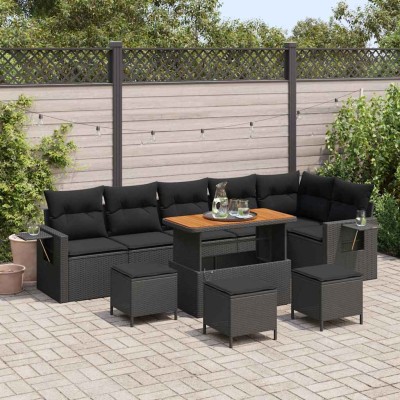 Conjunto de sofá de jardín 10 pcs Negro ratán sintético