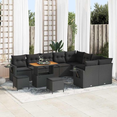 Conjunto de sofá de jardín 12 pcs Negro ratán sintético