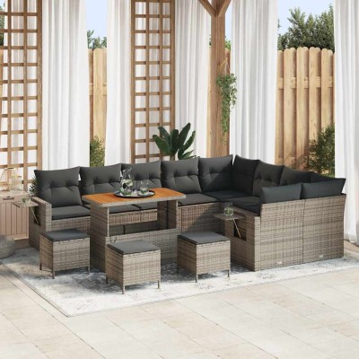 Conjunto de sofá de jardín 13 pcs Gris ratán sintético