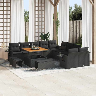 Conjunto de sofá de jardín 13 pcs Negro ratán sintético