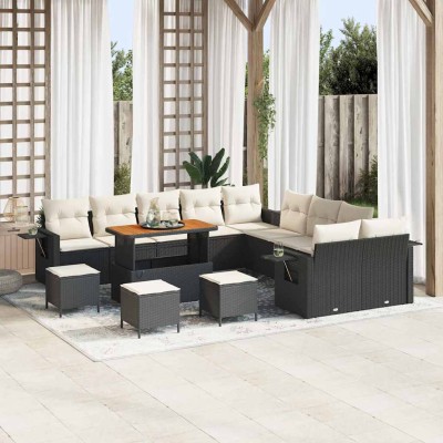 Conjunto de sofá de jardín 14 pcs Negro ratán sintético