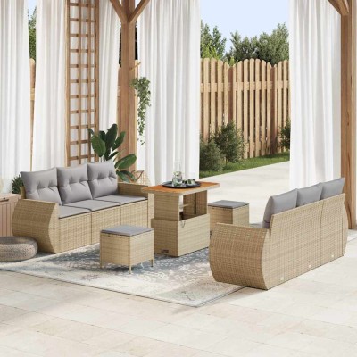 Conjunto de sofá de jardín 9 pcs Beige ratán sintético