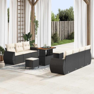 Conjunto de sofá de jardín 10 pcs Negro ratán sintético