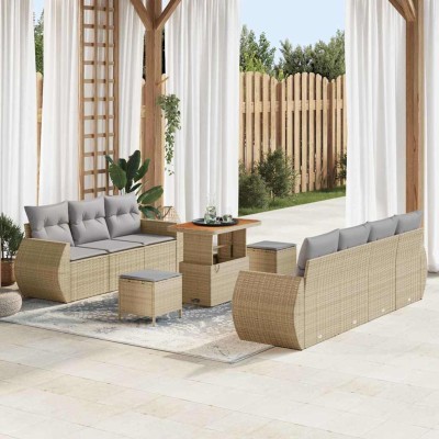 Conjunto de sofá de jardín 10 pcs Beige ratán sintético