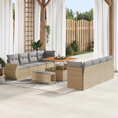 Conjunto de sofá de jardín 11 pcs Beige ratán sintético