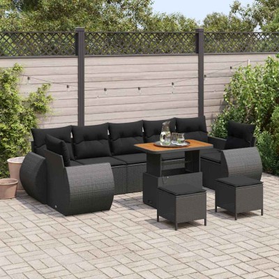 Conjunto de sofá de jardín 10 pcs Negro ratán sintético