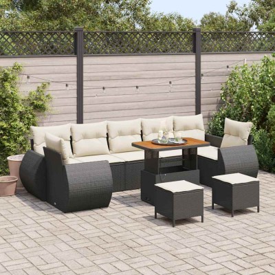 Conjunto de sofá de jardín 10 pcs Negro ratán sintético