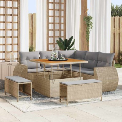 Conjunto de sofá de jardín 8 pcs Beige ratán sintético