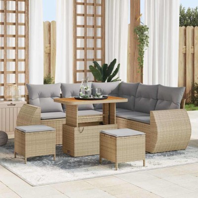 Conjunto de sofá de jardín 8 pcs Beige ratán sintético