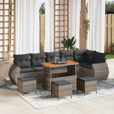 Conjunto de sofá de jardín 10 pcs Gris ratán sintético