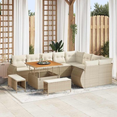 Conjunto de sofá de jardín 12 pcs Beige ratán sintético