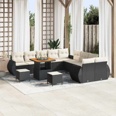 Conjunto de sofá de jardín 13 pcs Negro ratán sintético