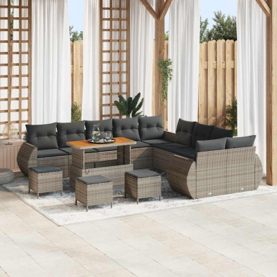 Conjunto de sofá de jardín 14 pcs Gris ratán sintético