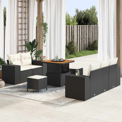 Conjunto de sofá de jardín 8 pcs Negro ratán sintético