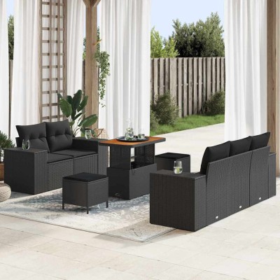 Conjunto de sofá de jardín 8 pcs Negro ratán sintético
