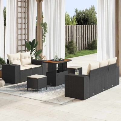 Conjunto de sofá de jardín 8 pcs Negro ratán sintético