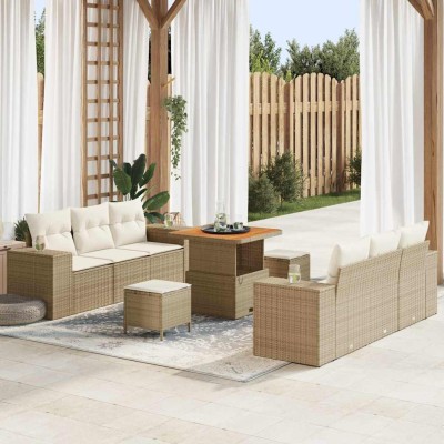 Conjunto de sofá de jardín 9 pcs Beige Poliratán