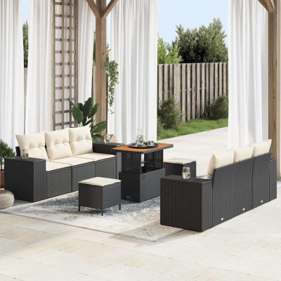 Conjunto de sofá de jardín 9 pcs Negro Poliratán