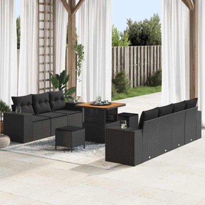 Conjunto de sofá de jardín 10 pcs Negro ratán sintético