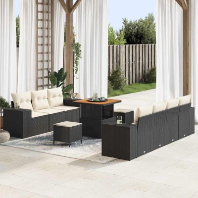Conjunto de sofá de jardín 10 pcs Negro ratán sintético